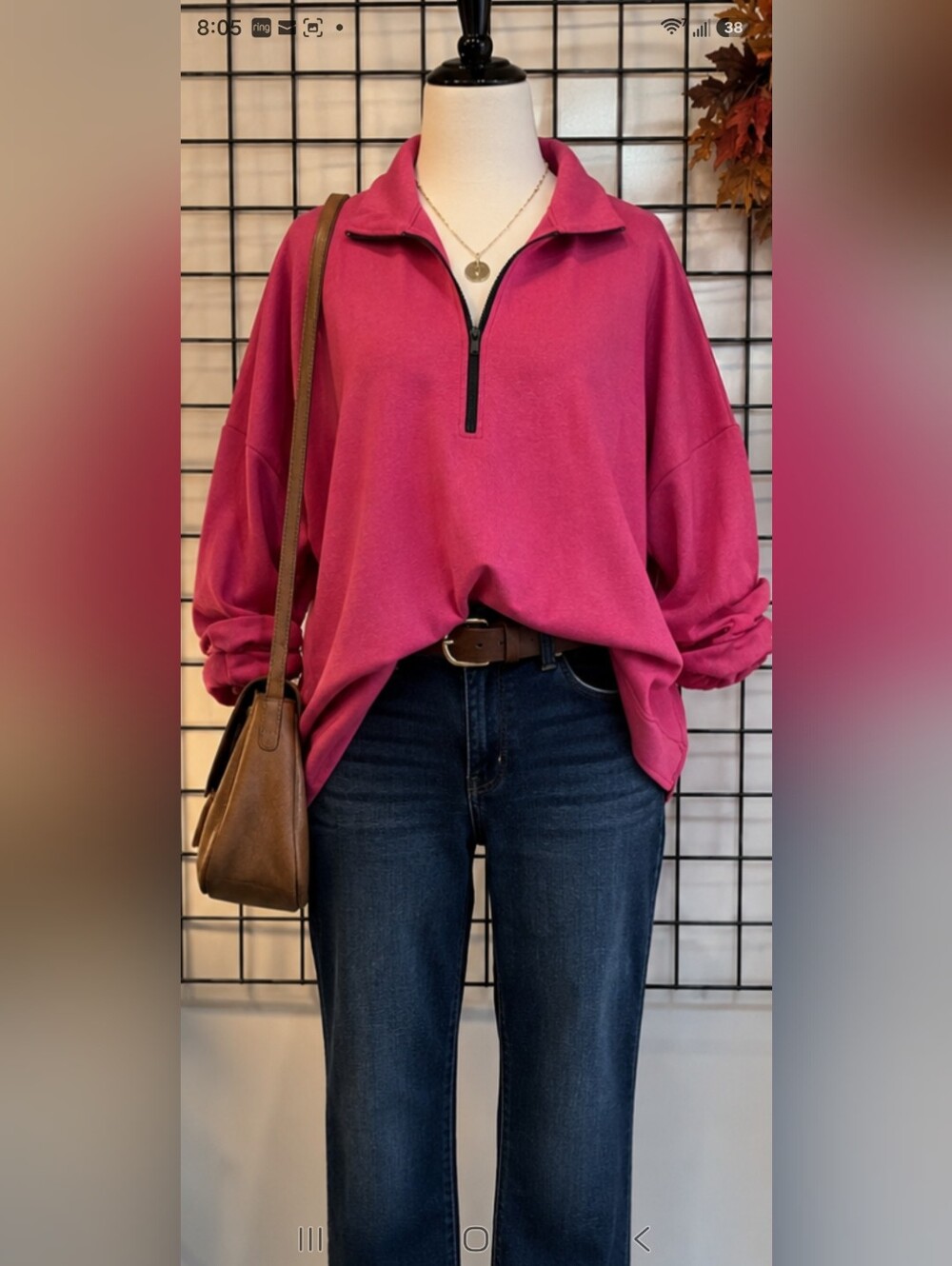 *Women's Pink Half-Zip Pullover Sweatshirt Pit 27" Length 30"